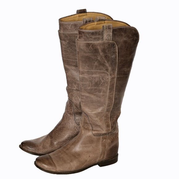 FRYE Distressed Brown/Gray Burnished Leather Tall Equestrian Boots Size 8 - Picture 10 of 11